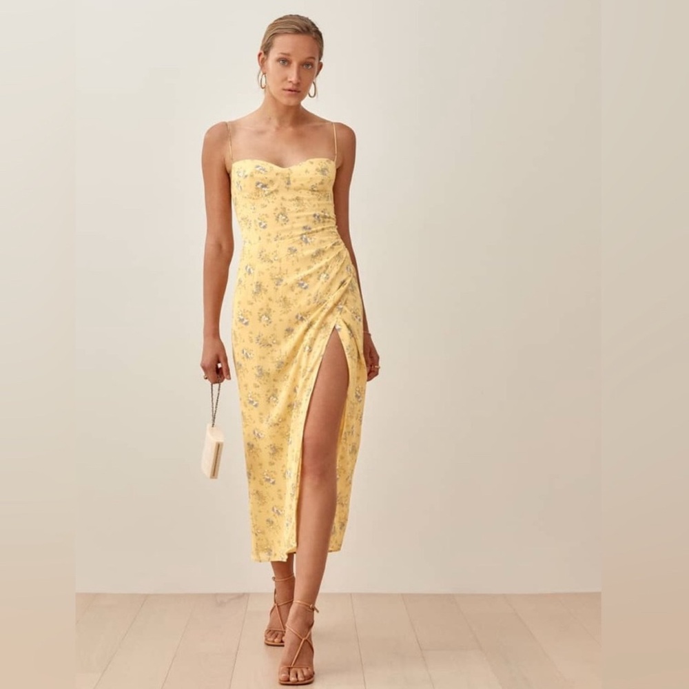 Reformation Kourtney Dress in Yellow Florals, Size 8